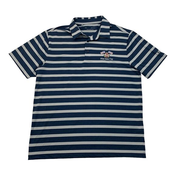 Under Armour Playoff Polo Shirt Mens L Large Navy Striped Flint Hills Cup Golf - Picture 1 of 12